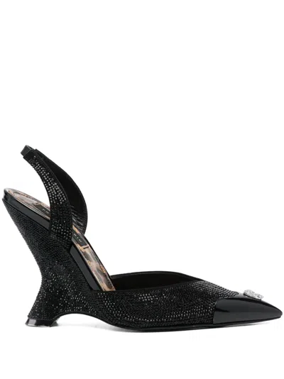 Philipp Plein Crystal-embellished Suede Slingback Pumps With A High Heel In Black