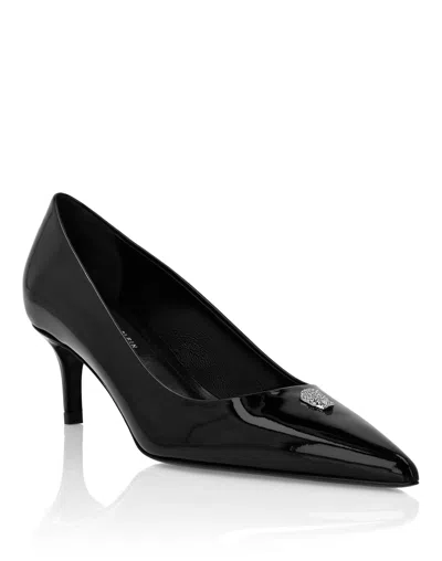 Philipp Plein Patent-finish Low-heel Pumps In Black