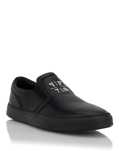 Philipp Plein Embossed-leather Slip-on Sneakers In Black