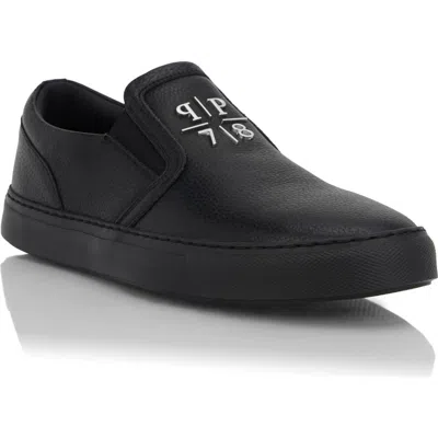 Philipp Plein Deer Print Leather Slip On Unisex In Black