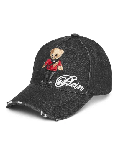 Philipp Plein Denim Cap Teddy Bear In Brown
