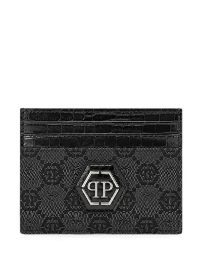 Philipp Plein Denim Cardholder Jacquard Monogram In Black