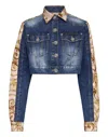 Philipp Plein Baroque-print Cropped Denim Jacket In Multi