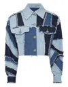 Philipp Plein Denim Cropped Jacket Patchwork In Multi