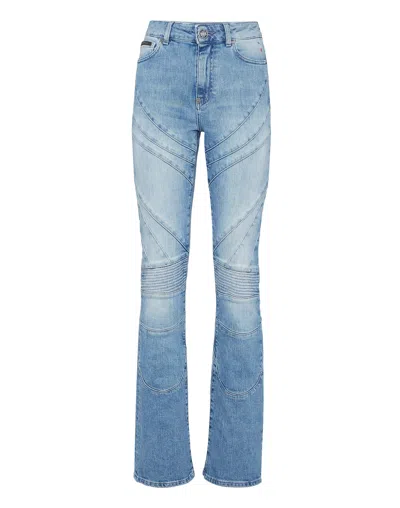 Philipp Plein Denim Flare Trousers Racing In Blue