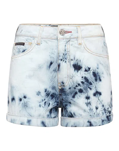 Philipp Plein Denim High Waist Hot Pants Bleached In Multi