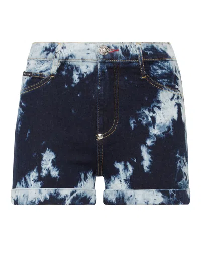 Philipp Plein Denim High Waist Hot Pants Bleached In Multi