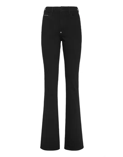 Philipp Plein Denim High Wasted Flare Skull In Black