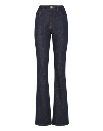 Philipp Plein Denim High Wasted Flare Skull In Blue