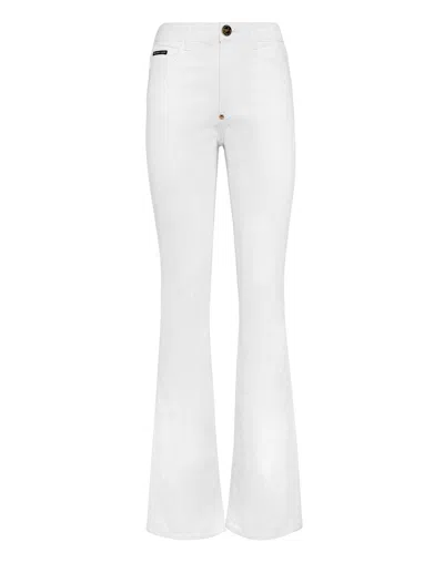 Philipp Plein Denim High Wasted Flare Skull In Multi