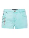 Philipp Plein Denim Hot Pants Biker Shorts In Blue