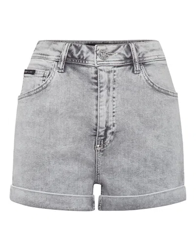 Philipp Plein Denim Hot Pants In Grey