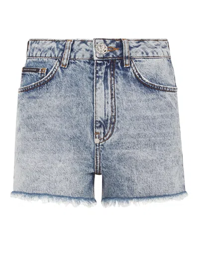 Philipp Plein Denim Hot Pants Love In Blue