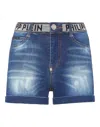 Philipp Plein Denim Hot Pants Stones  Tm With Crystals In Multi