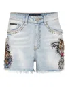 Philipp Plein Tattoo Stud-embellished Denim Shorts In Multi