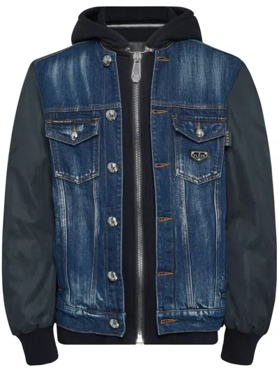 Philipp Plein Contrasting-sleeve Denim Jacket In Blau