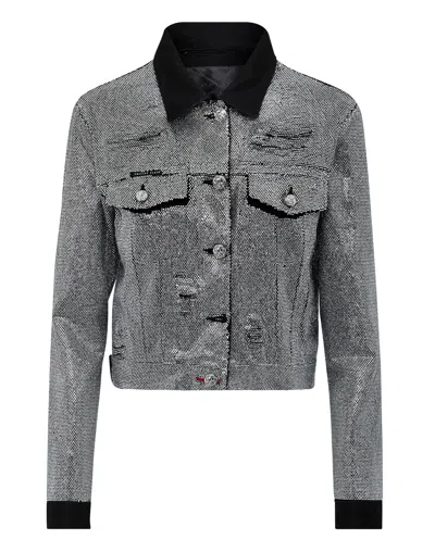 Philipp Plein Denim Jacket Crystal In Black