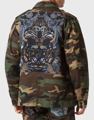 Philipp Plein Denim Jacket Paisley Foulard In Green