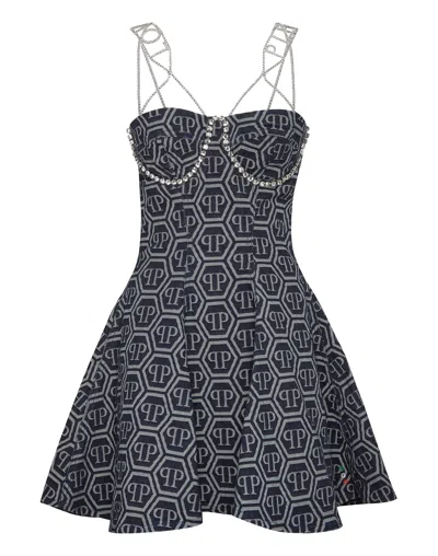 PHILIPP PLEIN DENIM MINI DRESS MONOGRAM