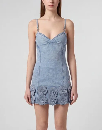 Philipp Plein Denim Mini Dress Roses Strass Women In Lyra Light