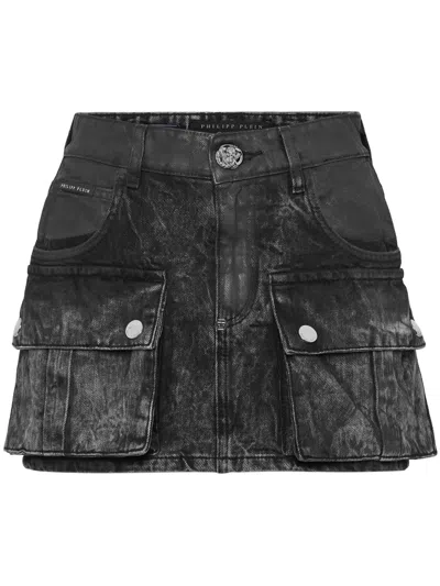 Philipp Plein Denim Mini Skirt In Black