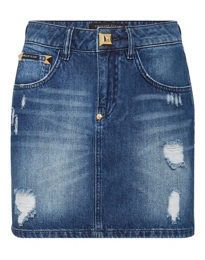 Philipp Plein Denim Mini Skirt In Blue