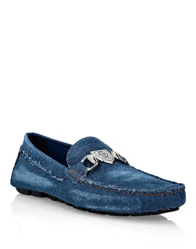 Philipp Plein Denim Slip-on Moccasin In Blue