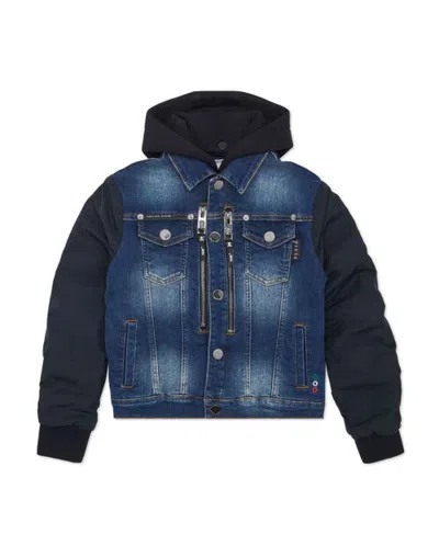 Philipp Plein Kids'  Denim Oversize Jacket Ls Racing Club Boy In Blueshark