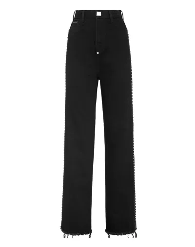 Philipp Plein Denim Palace Fit Crystal Cable In Black