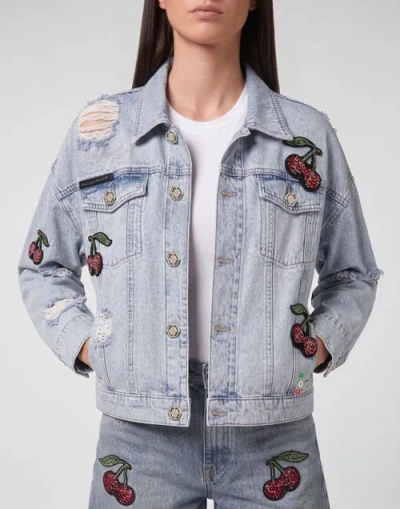 Philipp Plein Denim Regular Jacket Cherrylicious Women In Blue