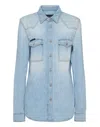 Philipp Plein Denim Regular Shirt Crystal Skull In Blue