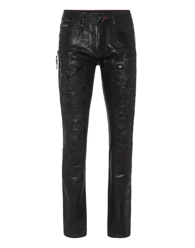 Philipp Plein Denim Rock Star Trousers Metallic Mash In Multi