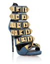 Philipp Plein Denim Sandals High Heels Studs In Multi