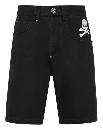 Philipp Plein Skull-embroidered Denim Shorts In Multi
