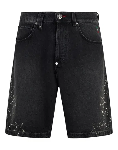 Philipp Plein Denim Shorts Stars Strass In Multi