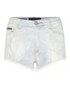 Philipp Plein Abstract-pattern Print Denim Shorts In Blue