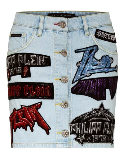 Philipp Plein Denim Skirt Rock Pp In Multi