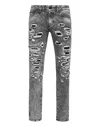 Philipp Plein Distressed Slim-cut Jeans In Grey