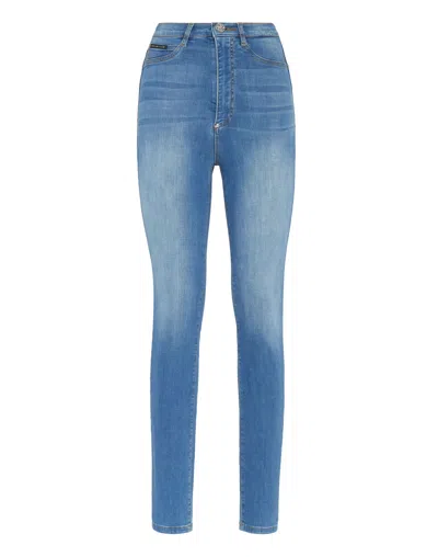 Philipp Plein Denim Super High Waist Jegging In Blue