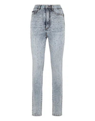 Philipp Plein Denim Super High Waist Jegging Crystal Rain In Blue