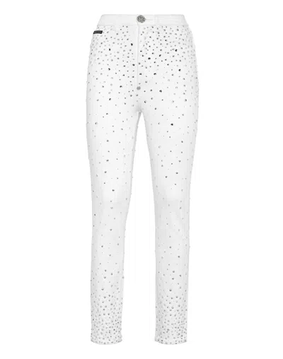 Philipp Plein Denim Super High Waist Jegging Crystal Rain In White