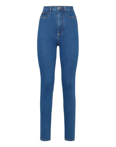 Philipp Plein Denim Super High Waist Jegging Iconic Plein In Blue