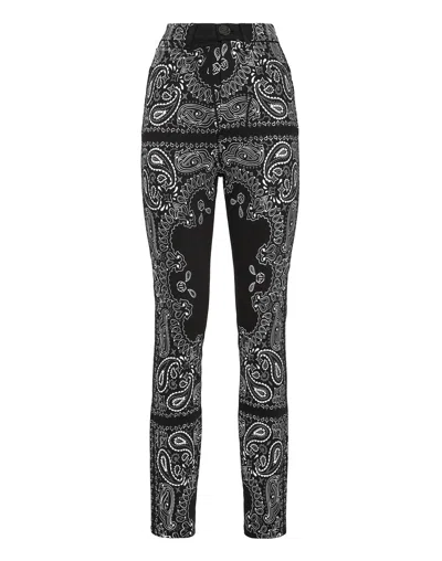 Philipp Plein Denim Super High Waist Jegging Paisley Bandana In Black