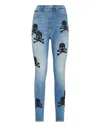 Philipp Plein Skull-patches High-waisted Skinny Jeans In Multi