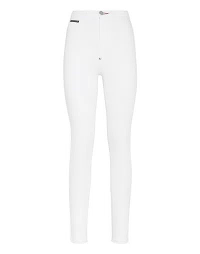 Philipp Plein Denim Super High Waist Jegging In White