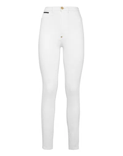 Philipp Plein Denim Super High Waist Jegging In White