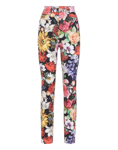 Philipp Plein Floral-print Denim Leggings In Multi