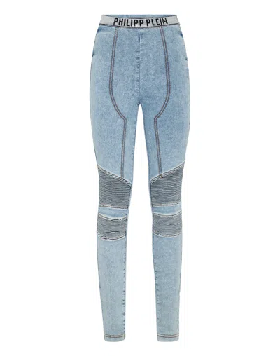 Philipp Plein Denim Super Stretch Leggins In Blue