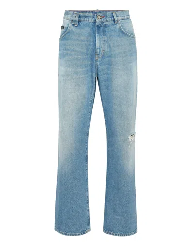 Philipp Plein Denim Trousers Beach Boy Fit 5 Pockets Signature In Blue