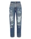Philipp Plein Crystal-embellished Distressed-denim Trousers In Multi